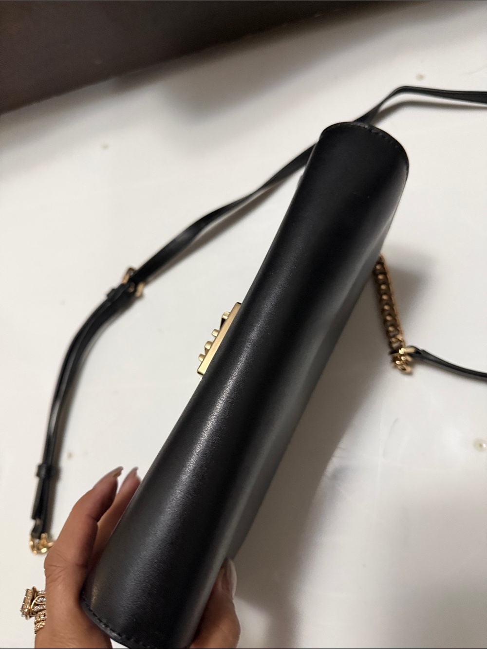 Michael Kors Black Leather Scallop-Flap Crossbody with Gold Hardware - Picture 7 of 15
